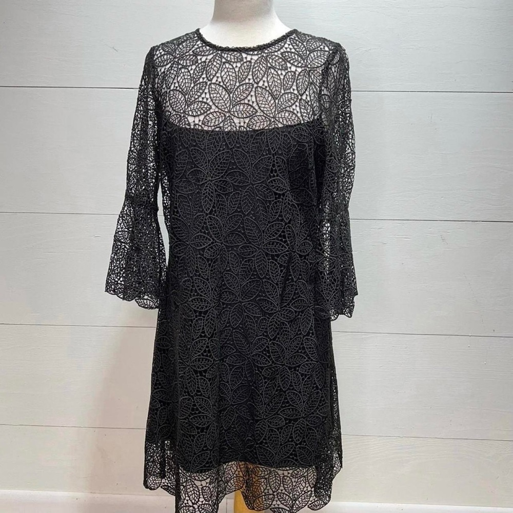 Yoana Baraschi • Black Embroidered Overlay Lace Leaf Dress Size Large